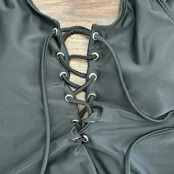 Black One Piece Bathing Suit with Lace Up Detail | Black One Piece | One Piece - Picture 4 of 11